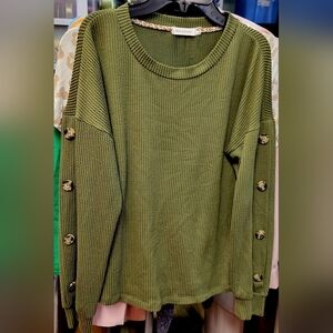 blu pepper Olive Green Sweater with Button Details Small